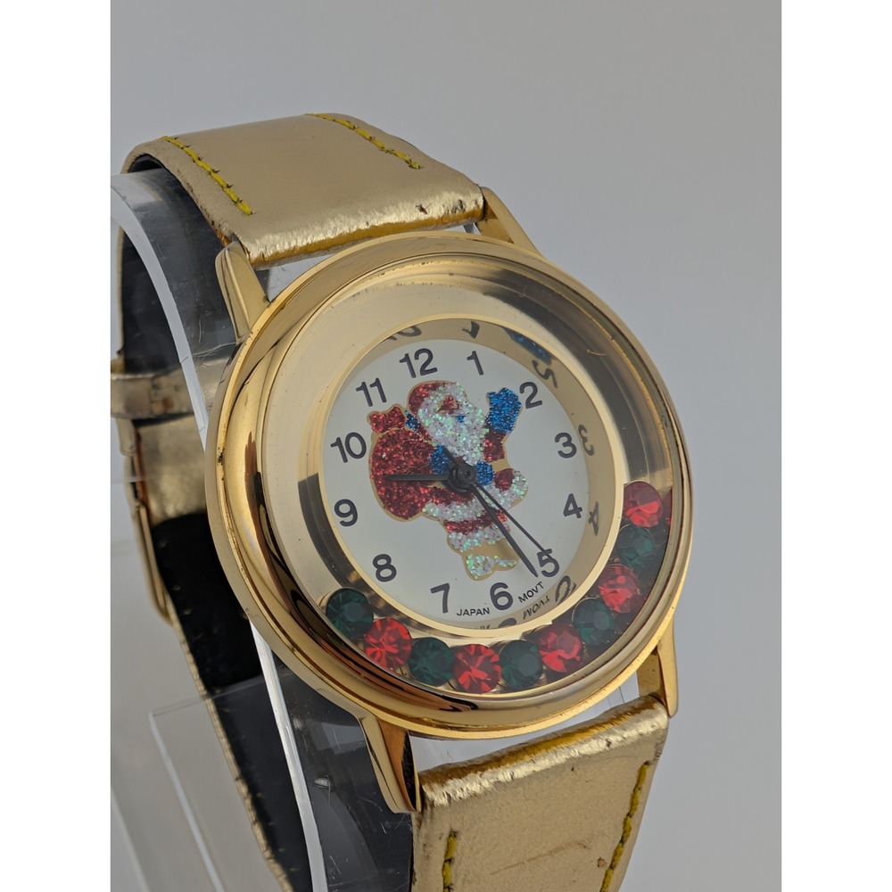 Festiveโ Christmas Santa Claus Watch Women 33mm Floating Crystals- New Battery
